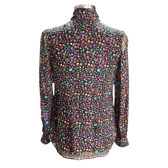 Shoshanna Silk Blouse Black Multicolor Geometric Circle Print Size 4 Career Wear - Picture 4 of 9